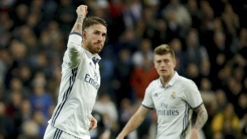 Sergio Ramos celebrando su gol frente al Deportivo