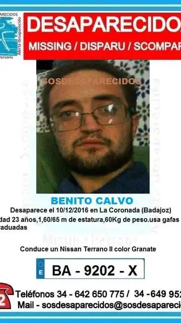 Benito Calvo, joven desaparecido en Badajoz Benito Calvo, joven desaparecido en Badajoz