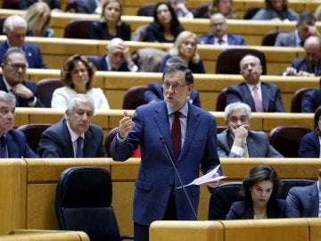 Mariano Rajoy, durante su intervención al inicio del Pleno de la sesión de control al Gobierno