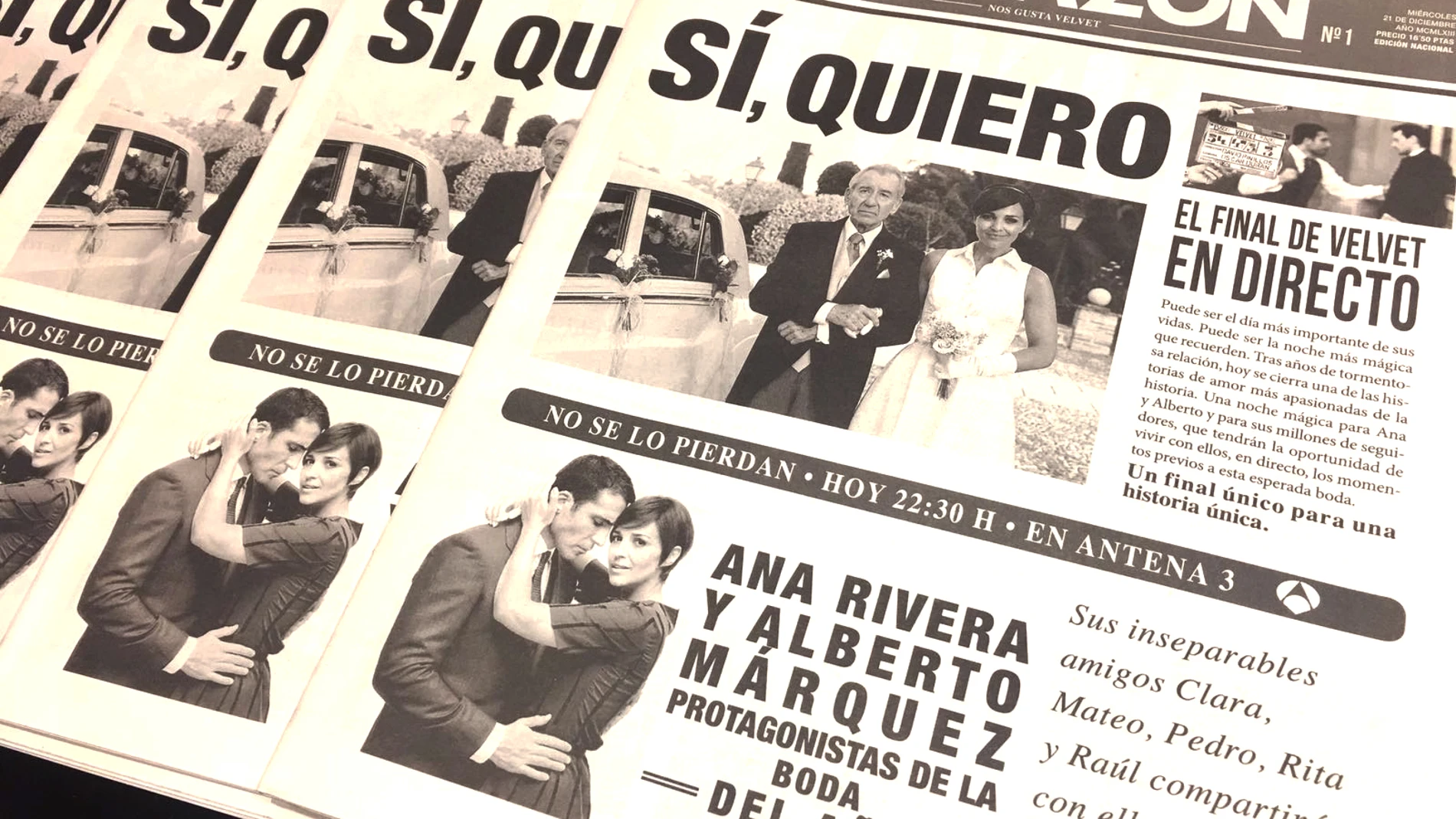 La gran boda de Alberto y Ana en el final de 'Velvet', portada de 'La Razón'
