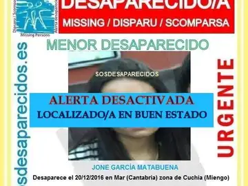 Alerta desactivada de SOS desaparecidos Alerta desactivada de SOS desaparecidos