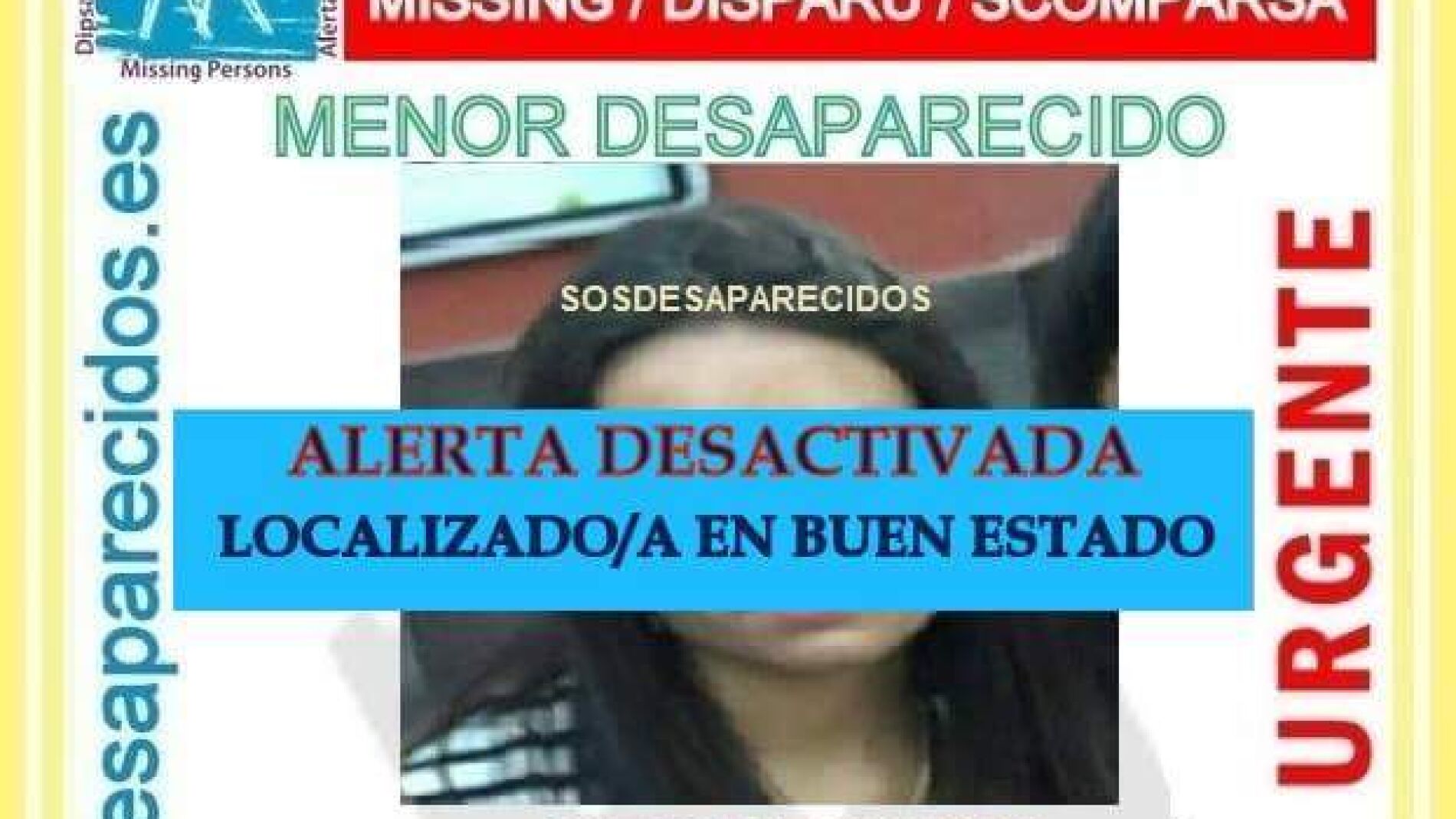 Alerta desactivada de SOS desaparecidos