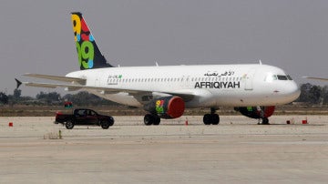 Un avión de la compañía Afriqiyah Airways