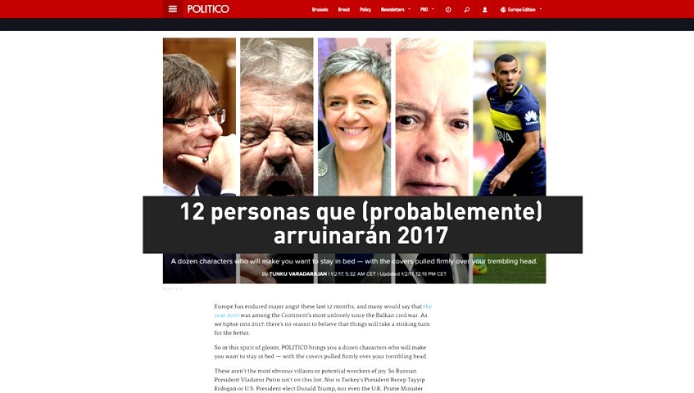 Frame 7.495709 de: Puigdemont, una de las 12 personas que podrían arruinar el 2017, según la web "Político"