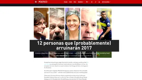 Frame 7.495709 de: Puigdemont, una de las 12 personas que podrían arruinar el 2017, según la web "Político" Frame 7.495709 de: Puigdemont, una de las 12 personas que podrían arruinar el 2017, según la web "Político"