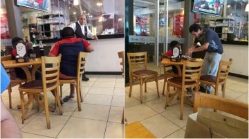 Los dos niños en el restaurante