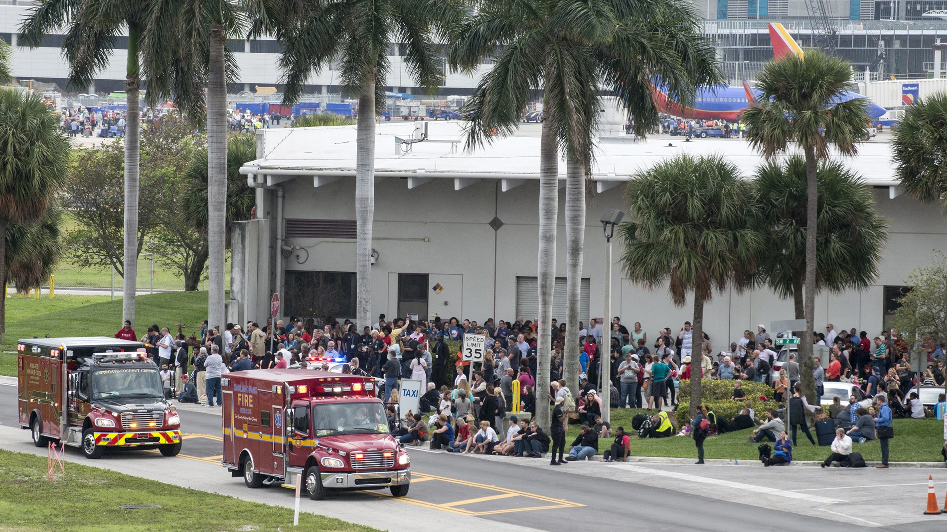 Ambulancias esperan afuera del Aeropuerto Internacional de Fort Lauderdale, Florida Ambulancias esperan afuera del Aeropuerto Internacional de Fort Lauderdale, Florida