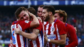 El Atlético celebra un gol de Saúl