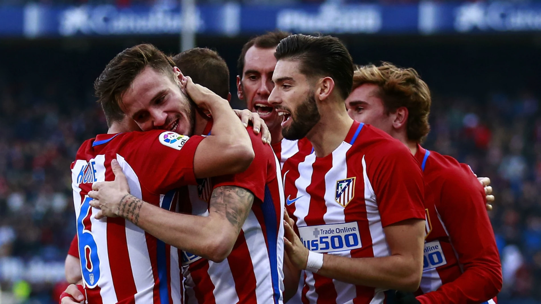 El Atlético celebra un gol de Saúl El Atlético celebra un gol de Saúl