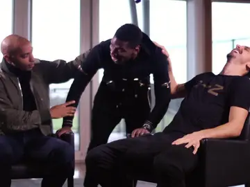 Henry, Pogba e Ibrahimovic bromean durante una entrevista Henry, Pogba e Ibrahimovic bromean durante una entrevista