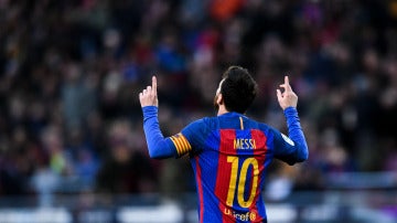 Leo Messi celebra su gol ante Las Palmas