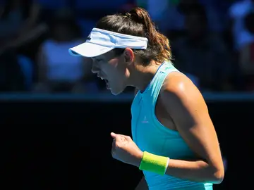 Muguruza celebra un punto contra Marina Erakovic Muguruza celebra un punto contra Marina Erakovic