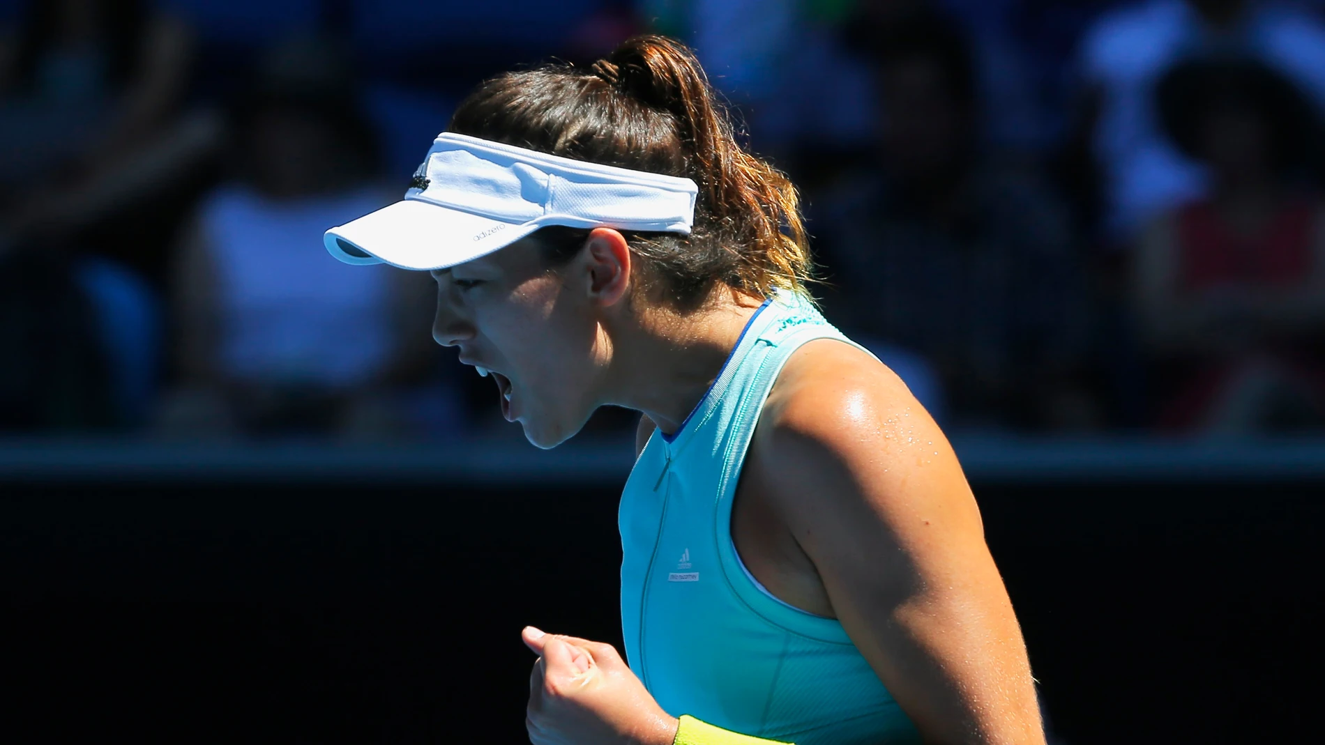 Muguruza celebra un punto contra Marina Erakovic Muguruza celebra un punto contra Marina Erakovic