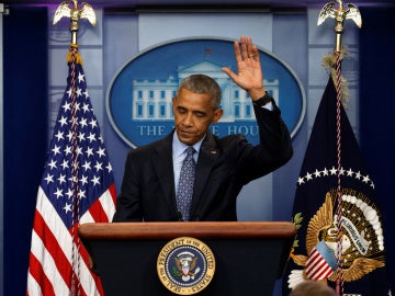Barack Obama durante su última rueda de prensa antes de dejar el cargo de presidente