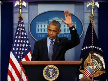 Barack Obama durante su última rueda de prensa antes de dejar el cargo de presidente Barack Obama durante su última rueda de prensa antes de dejar el cargo de presidente