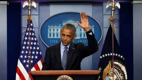 Barack Obama durante su última rueda de prensa antes de dejar el cargo de presidente Barack Obama durante su última rueda de prensa antes de dejar el cargo de presidente