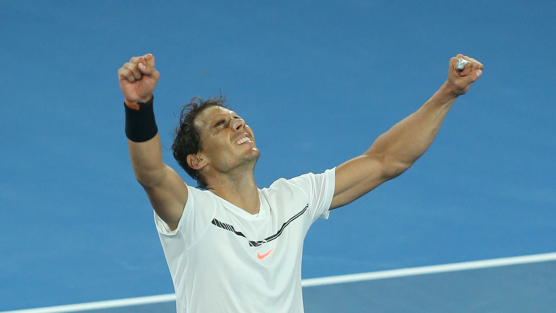 Nadal celebra su victoria ante Dimitrov y su pase a la final del Open de Australia Nadal celebra su victoria ante Dimitrov y su pase a la final del Open de Australia