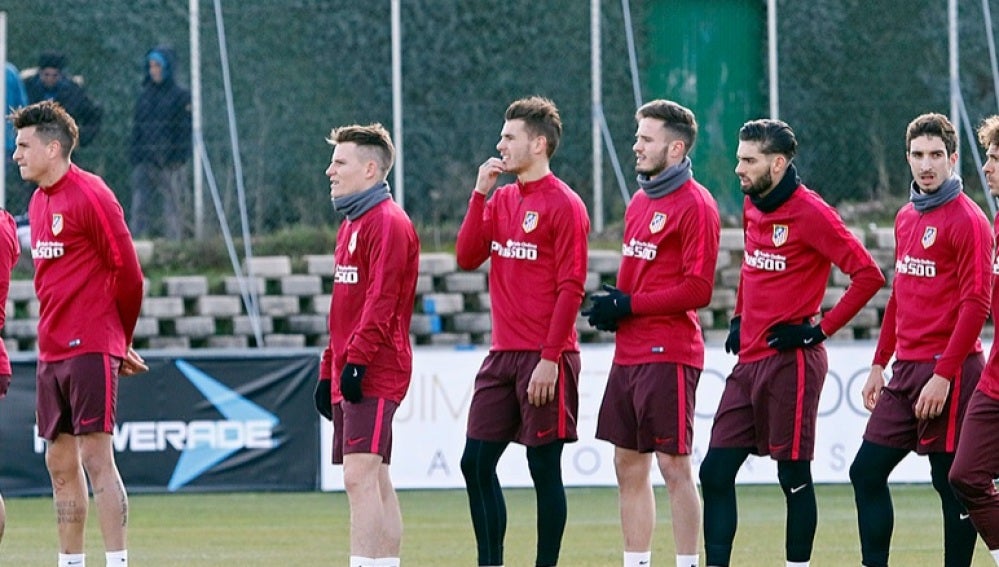 Lucas Hernández, en el entrenamiento del Atlético de Madrid