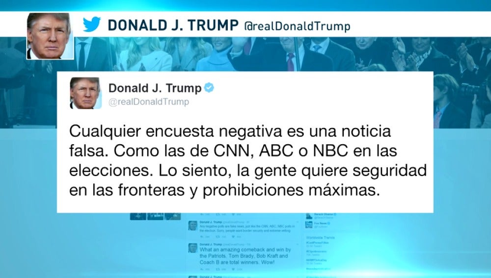 Frame 10.609777 de: El presidente de Estados Unidos considera "noticias falsas" los sondeos negativos sobre su veto migratorio