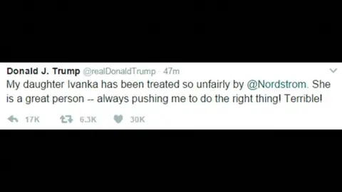 Frame 3.778969 de: Trump considera injusta la retirada de los productos de su hija Ivanka de las tiendas Nordstrom Frame 3.778969 de: Trump considera injusta la retirada de los productos de su hija Ivanka de las tiendas Nordstrom