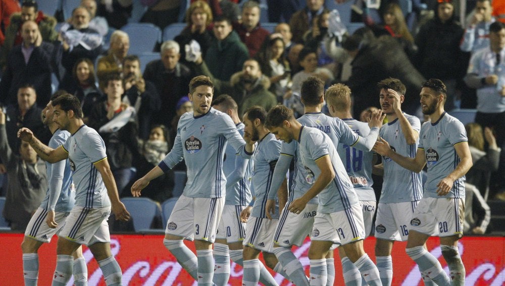 El Celta celebrando uno de los goles