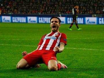 Saúl celebrando su gol con el Atlético de Madrid