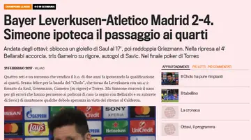 La crónica del Bayer-Atlético de la 'Gazzetta dello Sport'