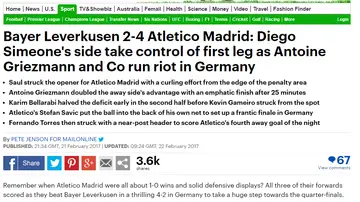La crónica del Daily Mail sobre el Bayer-Atlético