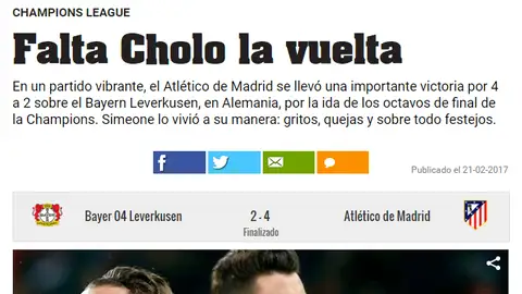 La portada del diario 'Olé' tras la victoria del Atlético de Madrid La portada del diario 'Olé' tras la victoria del Atlético de Madrid