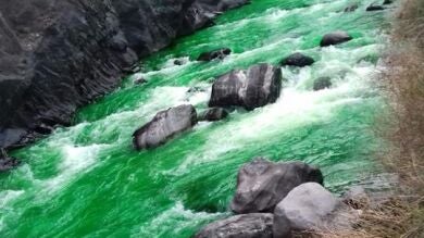 Un río de Andorra se tiñe de verde por un colorante utilizado en una investigación