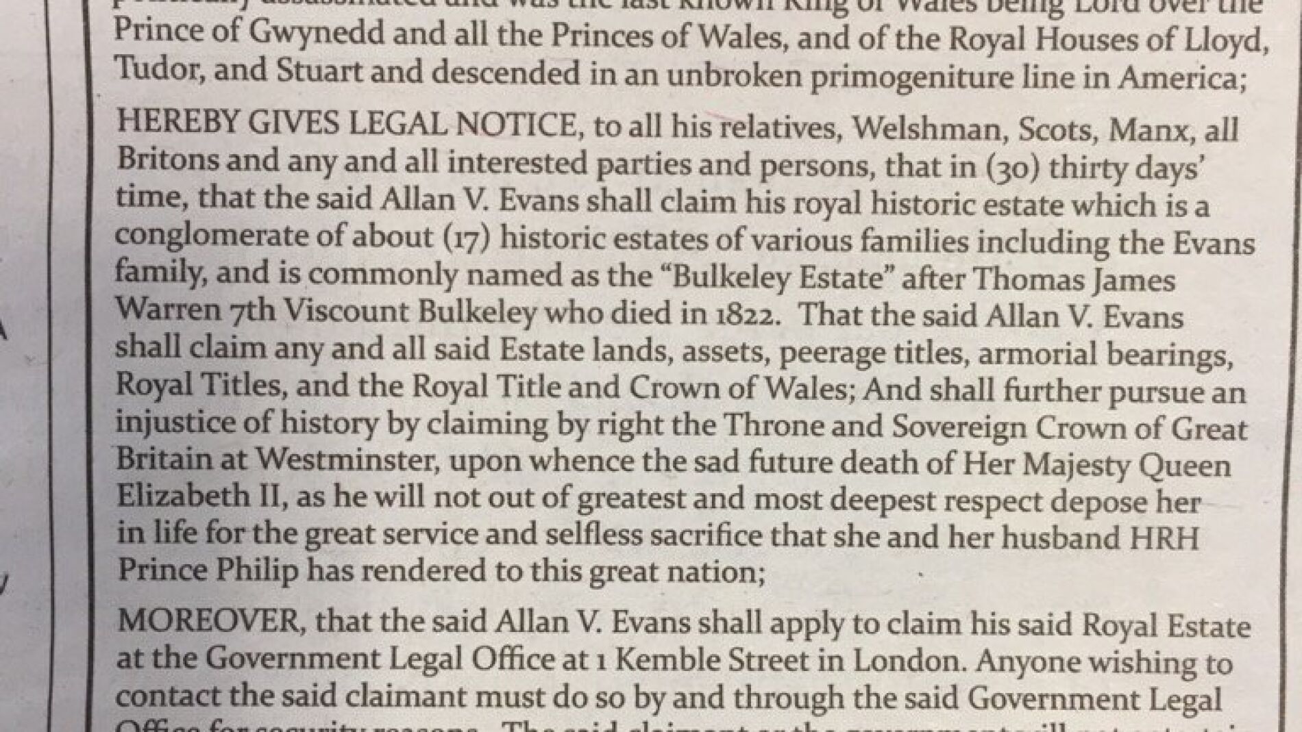 Reclama ser el rey leg&iacute;timo de Inglaterra