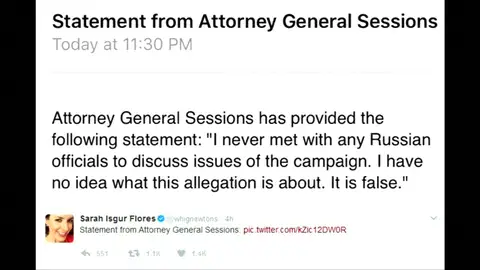 Frame 1.442666 de: Piden la dimisión del recién nombrado Jeff Sessions por haber mentido sobre sus contactos con Rusia Frame 1.442666 de: Piden la dimisión del recién nombrado Jeff Sessions por haber mentido sobre sus contactos con Rusia