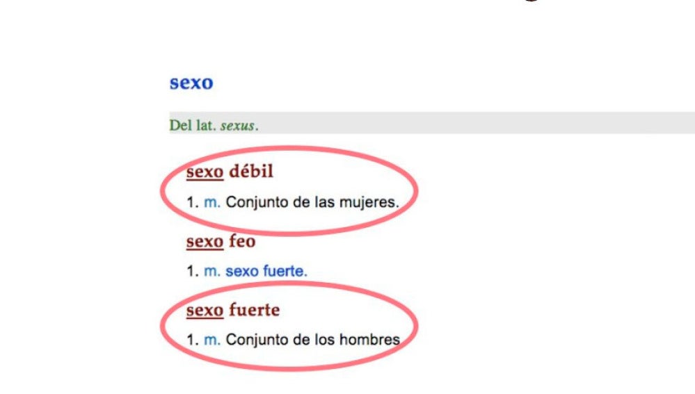 Definición de la RAE de sexo débil