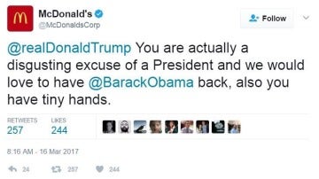 Tuit de McDonald's contra Trump