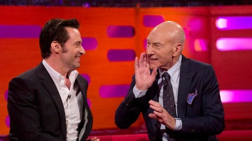 Patrick Stewart junto a Hugh Jackman