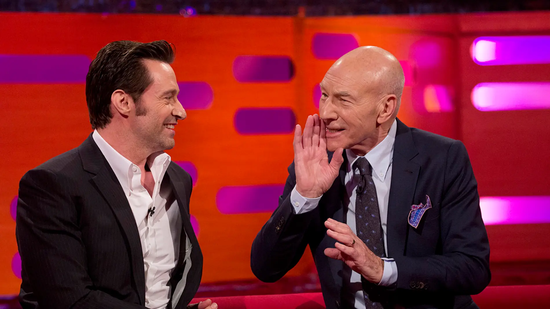 Patrick Stewart junto a Hugh Jackman