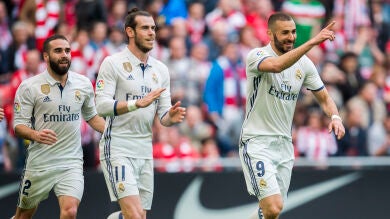 El balón parado y Benzema llevan al Real Madrid a la victoria ante el Athletic en San Mamés