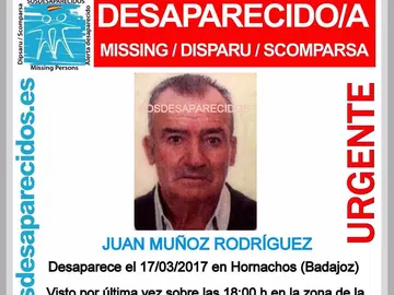 Juan Muñoz, desaparecido en Badajoz Juan Muñoz, desaparecido en Badajoz