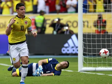 James celebra su gol con Colombia James celebra su gol con Colombia