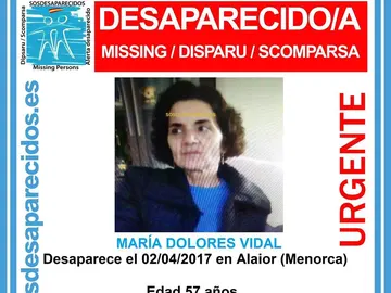 María Dolores Vidal, la mujer desaparecida en Menorca María Dolores Vidal, la mujer desaparecida en Menorca