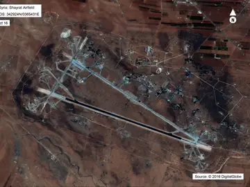 Vista del aeropuerto de al-Shayrat, cerca de Homs (Siria) Vista del aeropuerto de al-Shayrat, cerca de Homs (Siria)