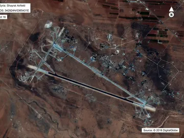 Vista del aeropuerto de al-Shayrat, cerca de Homs (Siria) Vista del aeropuerto de al-Shayrat, cerca de Homs (Siria)