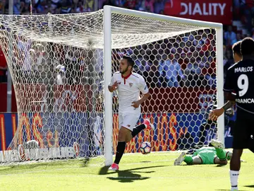 Pablo Sarabia celebra uno de sus goles con el Sevilla Pablo Sarabia celebra uno de sus goles con el Sevilla