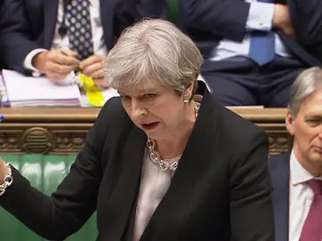Theresa May durante su intervención en el Parlamento británico Theresa May durante su intervención en el Parlamento británico