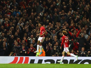 Marcus Rashford celebra su gol salvador ante el Anderlecht