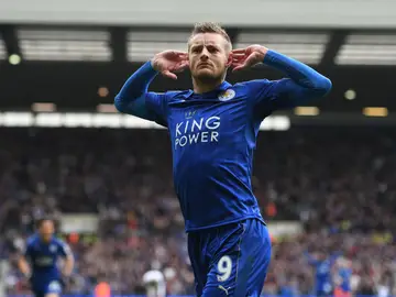 Vardy celebrando el gol del partido Vardy celebrando el gol del partido