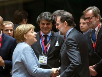 Merkel y Rajoy en la Cumbre de la UE