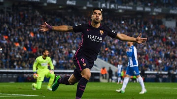 Suárez celebra un gol contra el Espanyol