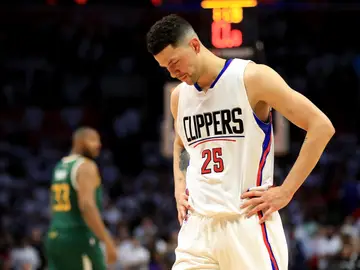Austin Rivers se lamenta tras una canasta de Utah Jazz Austin Rivers se lamenta tras una canasta de Utah Jazz
