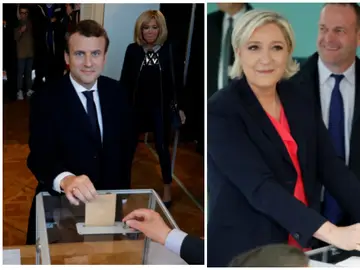 Macron y Le Pen votando Macron y Le Pen votando